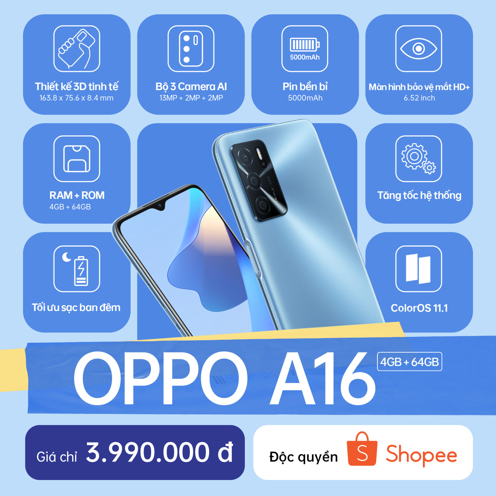 OPPO ra mắt OPPO A16: thiết kế thời thượng, pin lớn cùng mức giá cực hấp dẫn