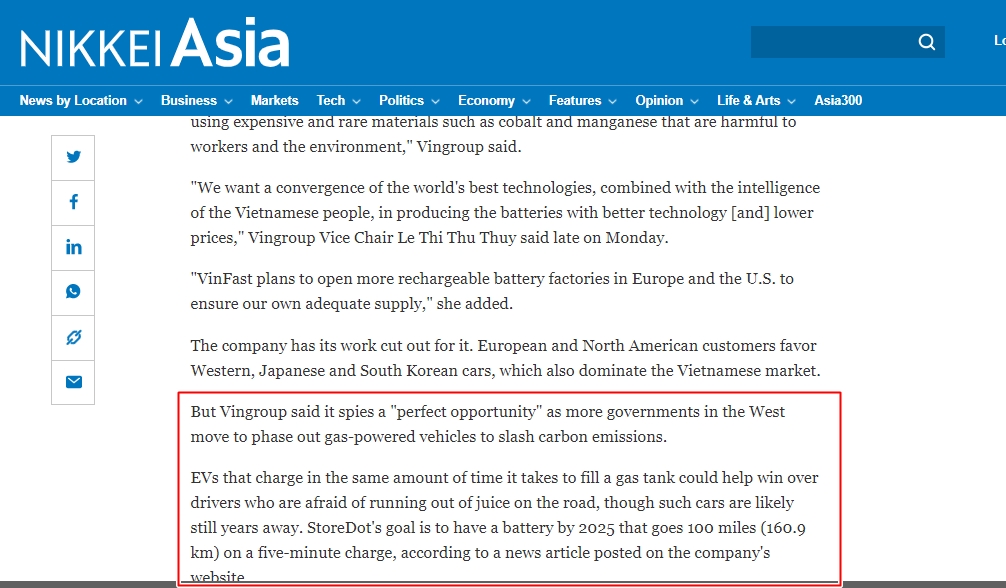 Truyền thông quốc tế: ‘VinFast sẽ sở hữu công nghệ pin khủng nhất thị trường, vượt cả Tesla’