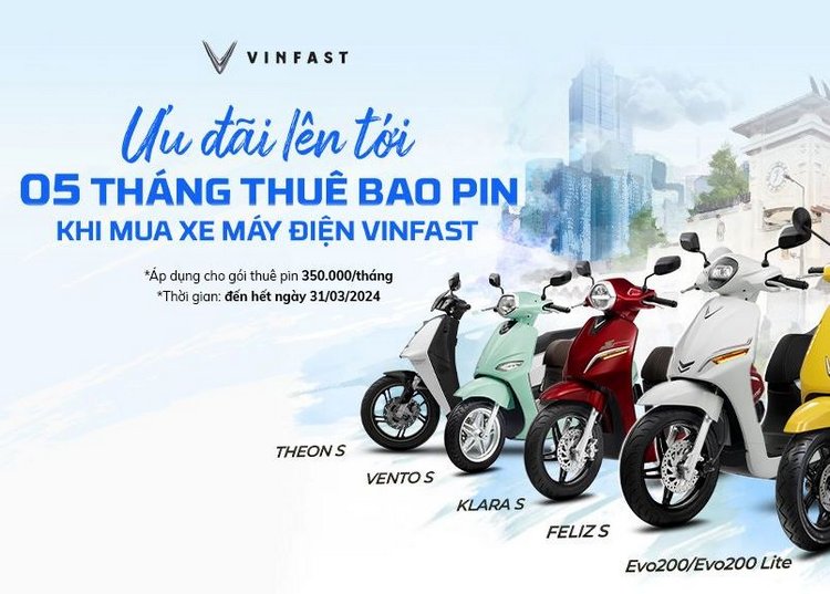 VinFast ưu đãi 5 tháng thuê pin xe máy điện